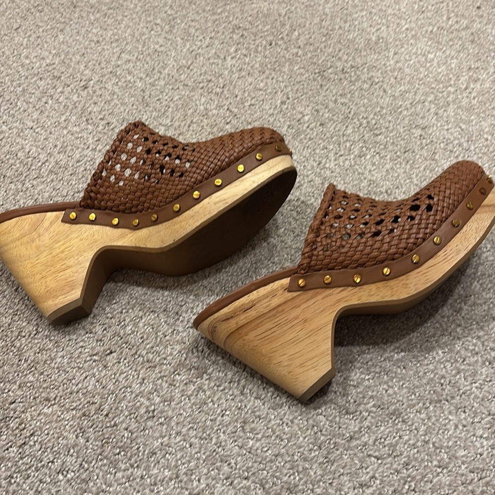 NEW Veronica Beard Hardie Woven Leather Clogs Hazelwood Brown 8 Boho Earthy - Picture 3 of 6